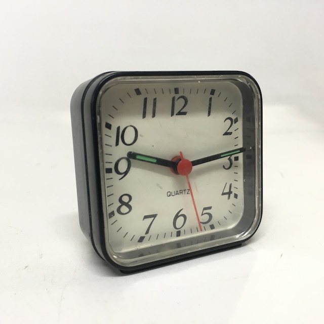 CLOCK, Alarm - Small Square Black Quartz